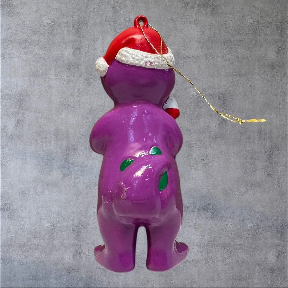 Vintage 1999 Barney Christmas Ornament Santa Hat Candy Cane Gift Lyons Group‎ 4